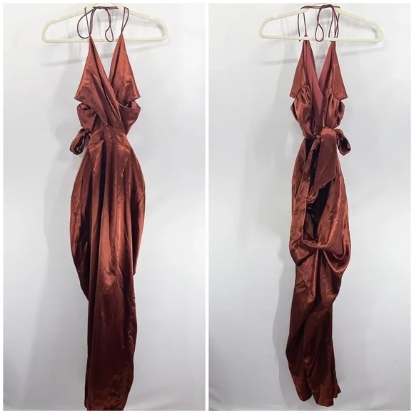 Revolve LPA Copper Satin Quinn Jumpsuit Halter Neck Tie Back Medium NWT Jumpsuits & Rompers Revolve LPA Copper Satin Quinn Jumpsuit Halter Neck Tie Back Medium NWT Jumpsuits & Rompers